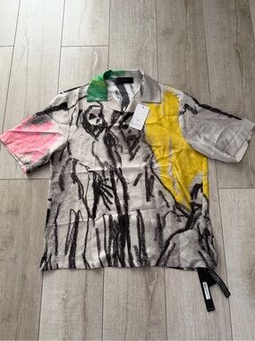 Amiri Wes Lang reaper  Print Short-Sleeve Button Shirt Multicolor silk men L